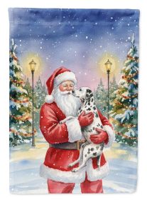 Dalmatian with Santa Claus House Flag Large Porch Sleeve Pole Decorative Outside Yard Banner Artwork Wall Hanging, Polyester, House Size, Multicolor