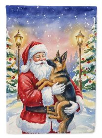 German Shepherd with Santa Claus House Flag Large Porch Sleeve Pole Decorative Outside Yard Banner Artwork Wall Hanging, Polyester, House Size