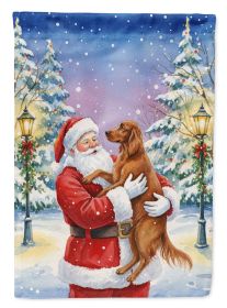 Irish Setter with Santa Claus House Flag Large Porch Sleeve Pole Decorative Outside Yard Banner Artwork Wall Hanging, Polyester, House Size
