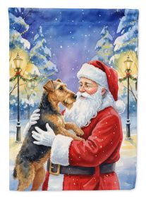 Airedale Terrier with Santa Claus House Flag Large Porch Sleeve Pole Decorative Outside Yard Banner Artwork Wall Hanging, Polyester, House Size