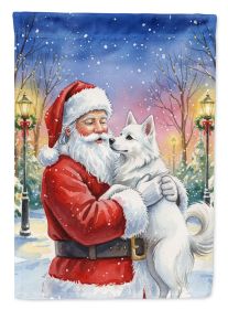 American Eskimo with Santa Claus House Flag Large Porch Sleeve Pole Decorative Outside Yard Banner Artwork Wall Hanging, Polyester, House Size