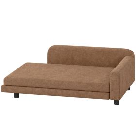 Dog Bed for Large Breeds, Soft Velvet Dog Couch with Removable Cushion, Backrest, Armrest and Low Feet, Brown