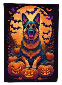 German Shepherd Witchy Halloween House Flag Large Porch Sleeve Pole Decorative Outside Yard Banner Artwork Wall Hanging, Polyester, House Size