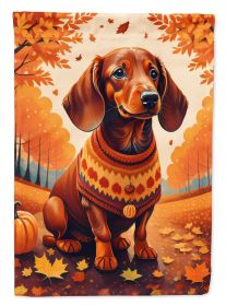 Dachshund Fall House Flag Large Porch Sleeve Pole Decorative Outside Yard Banner Artwork Wall Hanging, Polyester, House Size, Multicolor