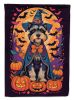 Schnauzer Witchy Halloween House Flag Large Porch Sleeve Pole Decorative Outside Yard Banner Artwork Wall Hanging, Polyester, House Size, Multicolor