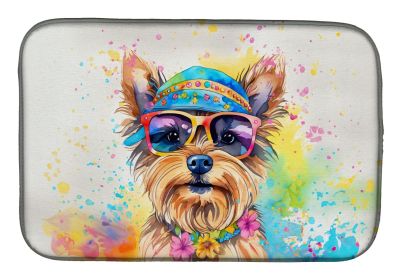 Yorkshire Terrier Hippie Dawg Dish Drying Mat Absorbent Dish Drying Mat Pad for Kitchen Counter Dish Drainer Mat for Countertop, 14 x 21", Multicolor