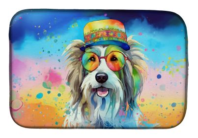 Bearded Collie Hippie Dawg Dish Drying Mat Absorbent Dish Drying Mat Pad for Kitchen Counter Dish Drainer Mat for Countertop, 14 x 21", Multicolor