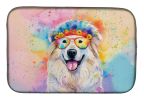 Great Pyrenees Hippie Dawg Dish Drying Mat Absorbent Dish Drying Mat Pad for Kitchen Counter Dish Drainer Mat for Countertop, 14 x 21", Multicolor