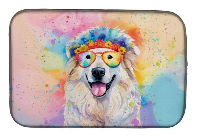 Great Pyrenees Hippie Dawg Dish Drying Mat Absorbent Dish Drying Mat Pad for Kitchen Counter Dish Drainer Mat for Countertop, 14 x 21", Multicolor