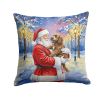 Chocolate Labradoodle with Santa Claus Throw Pillow Decorative Indoor Outdoor Accent Cushion for Couch, Bed or Patio, 18Hx18W