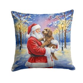 Chocolate Labradoodle with Santa Claus Throw Pillow Decorative Indoor Outdoor Accent Cushion for Couch, Bed or Patio, 18Hx18W