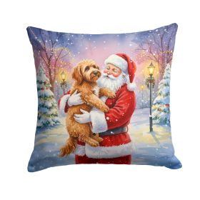 Labradoodle with Santa Claus Throw Pillow Decorative Indoor Outdoor Accent Cushion for Couch, Bed or Patio, 18Hx18W