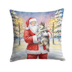 Keeshond with Santa Claus Throw Pillow Decorative Indoor Outdoor Accent Cushion for Couch, Bed or Patio, 18Hx18W