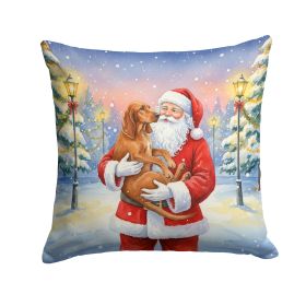 Redbone Coonhound with Santa Claus Throw Pillow Decorative Indoor Outdoor Accent Cushion for Couch, Bed or Patio, 18Hx18W