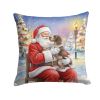 German Wirehaired Pointer with Santa Claus Throw Pillow Decorative Indoor Outdoor Accent Cushion for Couch, Bed or Patio, 18Hx18W