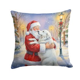 Great Pyrenees with Santa Claus Throw Pillow Decorative Indoor Outdoor Accent Cushion for Couch, Bed or Patio, 18Hx18W