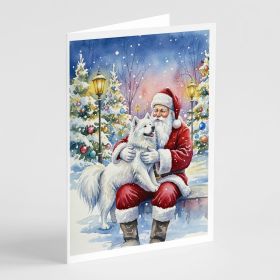 Samoyed with Santa Claus Greeting Cards Pack of 8 Blank Cards with Envelopes Whimsical A7 Size 5x7