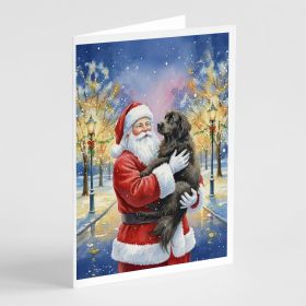 Newfoundland with Santa Claus Greeting Cards Pack of 8 Blank Cards with Envelopes Whimsical A7 Size 5x7