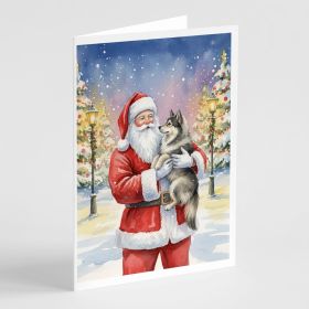 Keeshond with Santa Claus Greeting Cards Pack of 8 Blank Cards with Envelopes Whimsical A7 Size 5x7