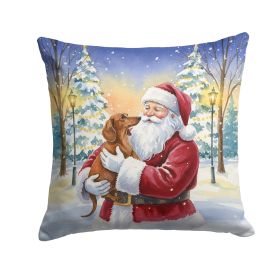 Dachshund with Santa Claus Throw Pillow Decorative Indoor Outdoor Accent Cushion for Couch, Bed or Patio, 14Hx14W