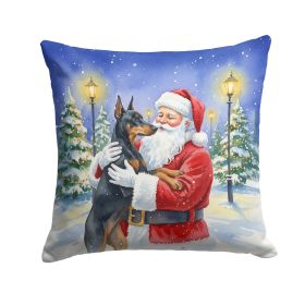 Doberman Pinscher with Santa Claus Throw Pillow Decorative Indoor Outdoor Accent Cushion for Couch, Bed or Patio, 14Hx14W