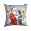 Bernedoodle with Santa Claus Throw Pillow Decorative Indoor Outdoor Accent Cushion for Couch, Bed or Patio, 14Hx14W