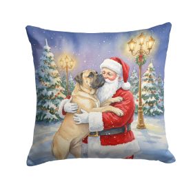 Bullmastiff with Santa Claus Throw Pillow Decorative Indoor Outdoor Accent Cushion for Couch, Bed or Patio, 18Hx18W