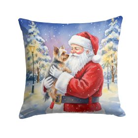 Yorkie with Santa Claus Throw Pillow Decorative Indoor Outdoor Accent Cushion for Couch, Bed or Patio, 14Hx14W