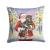 Rottweiler with Santa Claus Throw Pillow Decorative Indoor Outdoor Accent Cushion for Couch, Bed or Patio, 14Hx14W
