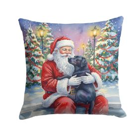 Black Labrador Retriever with Santa Claus Throw Pillow Decorative Indoor Outdoor Accent Cushion for Couch, Bed or Patio, 14Hx14W