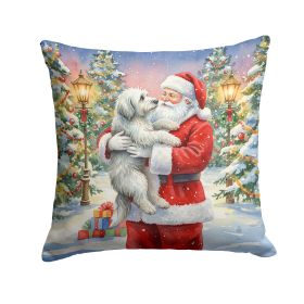 Old English Sheepdog with Santa Claus Throw Pillow Decorative Indoor Outdoor Accent Cushion for Couch, Bed or Patio, 14Hx14W