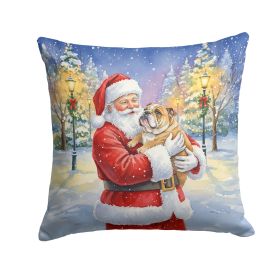 English Bulldog with Santa Claus Throw Pillow Decorative Indoor Outdoor Accent Cushion for Couch, Bed or Patio, 14Hx14W