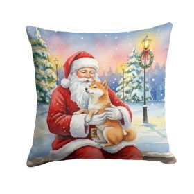 Shiba Inu with Santa Claus Throw Pillow Decorative Indoor Outdoor Accent Cushion for Couch, Bed or Patio, 14Hx14W