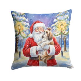 Shih Tzu with Santa Claus Throw Pillow Decorative Indoor Outdoor Accent Cushion for Couch, Bed or Patio, 14Hx14W
