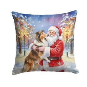 Collie with Santa Claus Throw Pillow Decorative Indoor Outdoor Accent Cushion for Couch, Bed or Patio, 14Hx14W
