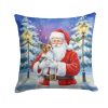 Papillon with Santa Claus Throw Pillow Decorative Indoor Outdoor Accent Cushion for Couch, Bed or Patio, 14Hx14W