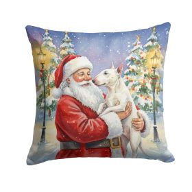 Bull Terrier with Santa Claus Throw Pillow Decorative Indoor Outdoor Accent Cushion for Couch, Bed or Patio, 14Hx14W