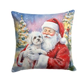 Bichon Frise with Santa Claus Throw Pillow Decorative Indoor Outdoor Accent Cushion for Couch, Bed or Patio, 18Hx18W