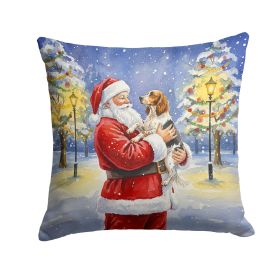English Setter with Santa Claus Throw Pillow Decorative Indoor Outdoor Accent Cushion for Couch, Bed or Patio, 14Hx14W