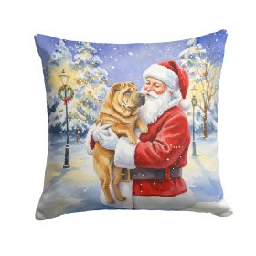 Shar Pei with Santa Claus Throw Pillow Decorative Indoor Outdoor Accent Cushion for Couch, Bed or Patio, 14Hx14W