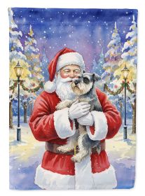 Schnauzer with Santa Claus House Flag Large Porch Sleeve Pole Decorative Outside Yard Banner Artwork Wall Hanging, Polyester, House Size, Multicolor