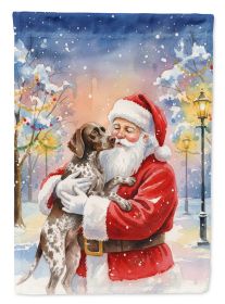 German Shorthaired Pointer with Santa Claus House Flag Large Porch Sleeve Pole Decorative Outside Yard Banner Artwork Wall Hanging, Polyester