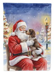 German Wirehaired Pointer with Santa Claus House Flag Large Porch Sleeve Pole Decorative Outside Yard Banner Artwork Wall Hanging, Polyester