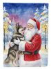 Norwegian Elkhound with Santa Claus House Flag Large Porch Sleeve Pole Decorative Outside Yard Banner Artwork Wall Hanging, Polyester, House Size