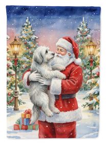 Old English Sheepdog with Santa Claus House Flag Large Porch Sleeve Pole Decorative Outside Yard Banner Artwork Wall Hanging, Polyester, House Size