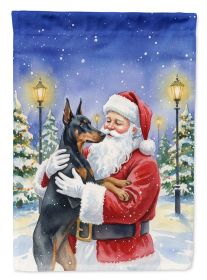Doberman Pinscher with Santa Claus House Flag Large Porch Sleeve Pole Decorative Outside Yard Banner Artwork Wall Hanging, Polyester, House Size