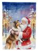 Collie with Santa Claus House Flag Large Porch Sleeve Pole Decorative Outside Yard Banner Artwork Wall Hanging, Polyester, House Size, Multicolor