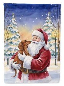 Dachshund with Santa Claus House Flag Large Porch Sleeve Pole Decorative Outside Yard Banner Artwork Wall Hanging, Polyester, House Size, Multicolor