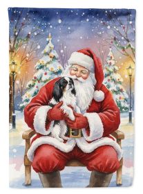 Japanese Chin with Santa Claus House Flag Large Porch Sleeve Pole Decorative Outside Yard Banner Artwork Wall Hanging, Polyester, House Size