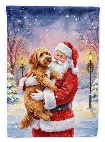 Labradoodle with Santa Claus House Flag Large Porch Sleeve Pole Decorative Outside Yard Banner Artwork Wall Hanging, Polyester, House Size, Multicolor